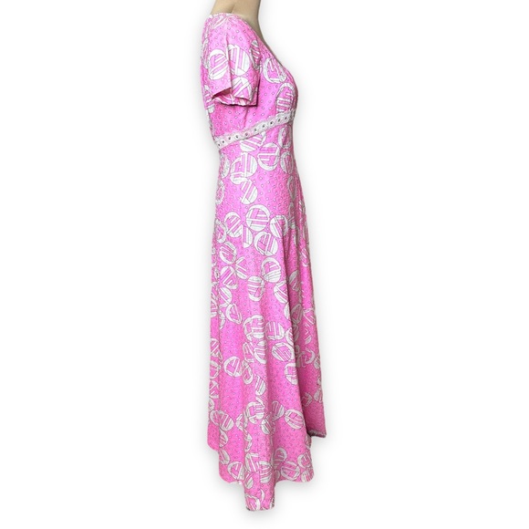 Vintage 60s 70s Harmay Maxi Formal Dress Pink White Geometric Print Size Small - Picture 8 of 17